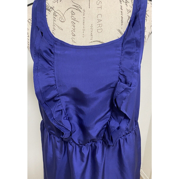 Maeve Dress Womens Small Blue Mini Ruffles 100% Silk Elastic Waist Pockets - Picture 2 of 11